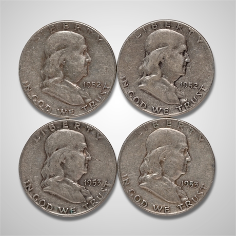 (4) 1952 & 1953 Franklin Silver Half Dollars