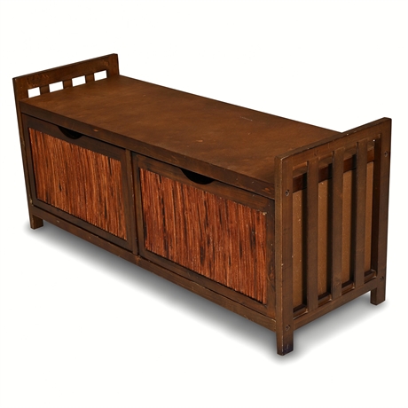 Contemporary Two-Drawer Storage Bench with Faux Twig Panels
