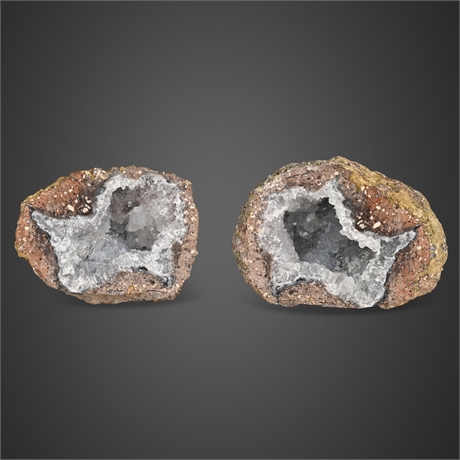 Quartz Crystal Geode — Matched Pair, Natural Split, Druzy Interior