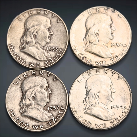 1953 - 1957 (4) Franklin Silver Half Dollars