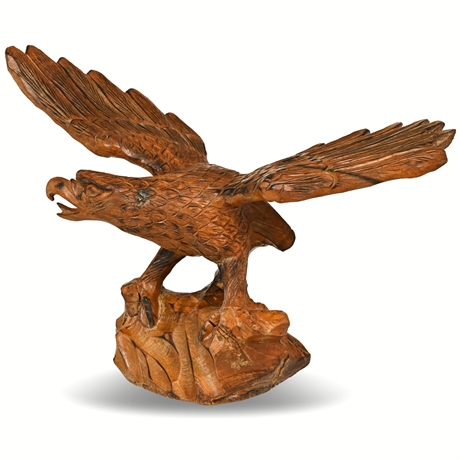 17" Carved Wood Spread Winged Eagle