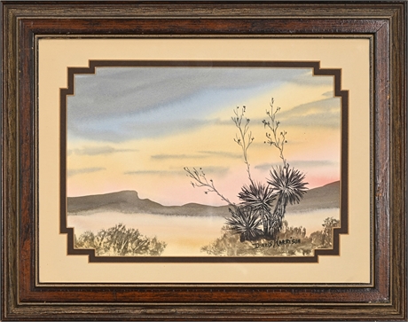 Dorris Harrison Desert Sunset Watercolor with Yucca in Bloom