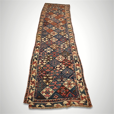 Antique Kazak Runner Rug Azerbaijan Wool 3'1" x 12'