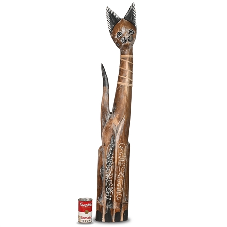 40" Stoneage Arts Wooden Cat