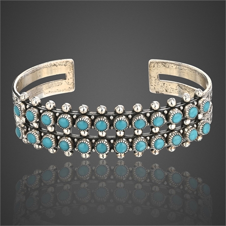 Bell Trading Post Sterling Silver Double Row Snake Eye Turquoise Cuff Bracelet