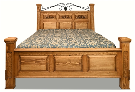 King Rustic Carved Panel Bed