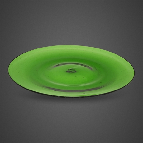 Hand-Blown Green Glass Fruit Platter with Rough Pontil, Unmarked