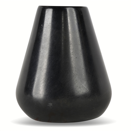 Santa Clara Pueblo Blackware Vase Signed "N" — 3" Tall