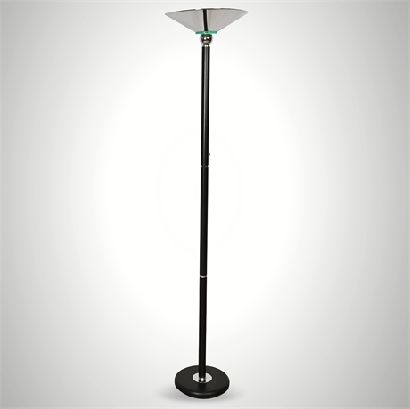 1998 Black & Chrome Torchiere Floor Lamp – Mirrored Glass Shade
