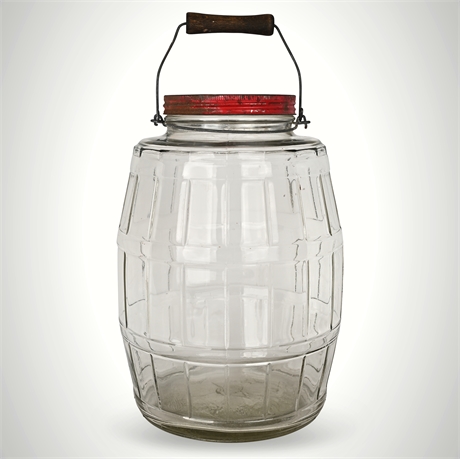 Armour Star “Ready-to-Serve” Duraglas Barrel Pickle Jar w/ Wire Handle & Red Lid