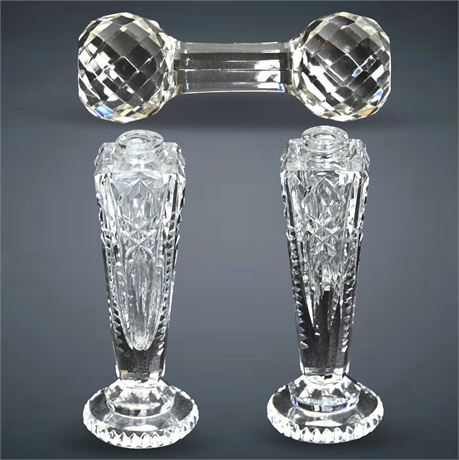 Cut Crystal Knife Rest and Salt and Pepper Shakers