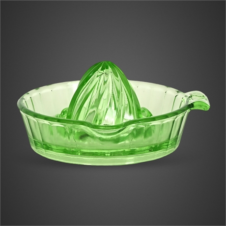 Green Uranium Depression Glass Reamer / Citrus Juicer with Spout