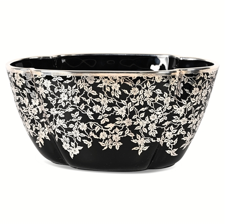 Rockwell Black Amethyst Glass Bowl with Sterling Silver Overlay