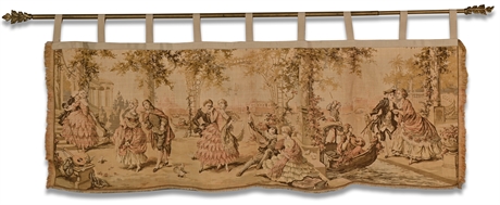 Antique Woven Courting Tapestry with Fringe & Display Rod