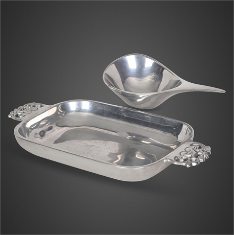 Nambe Mid-Century Aluminum #210 Tray & #568 Sculptural Bowl