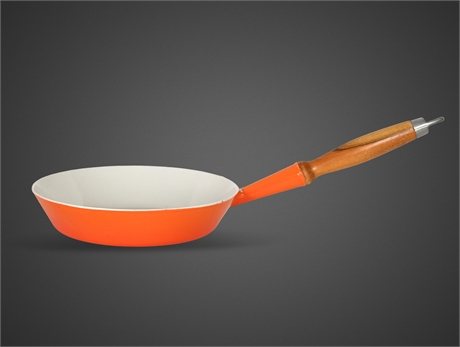 Le Creuset #24 Orange Enamel Skillet with Wood Handle, France