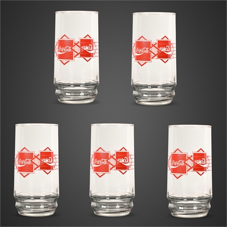 Vintage Coca-Cola “Red Diamond” Glass Set of 5 — Coke Logo, Maker Marked