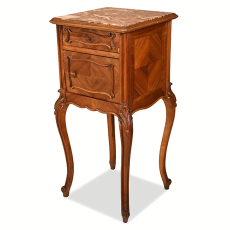 Louis XV Style Marble-Top Kingwood Bedside Cabinet / Table de Nuit