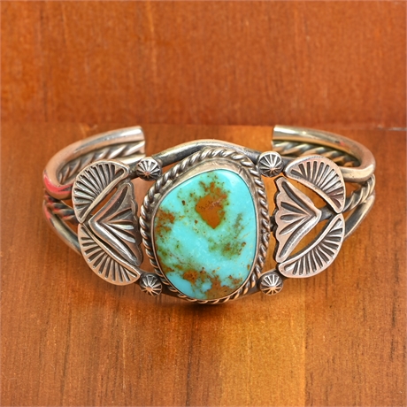 Sheila Tso Turquoise and Sterling Silver Stamped Cuff