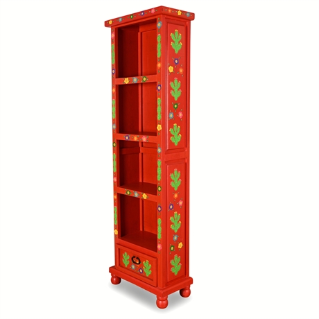 Rustic Mexican Folk Art Solid Wood Hand-Painted Tall Cabinet w/ Drawer