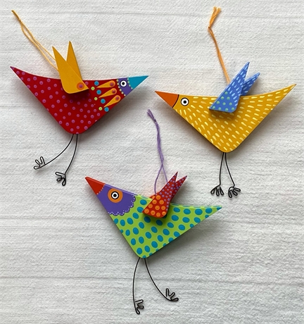 Hand-Painted Wooden Bird Ornaments, Set of 3, by Heather Tuttle