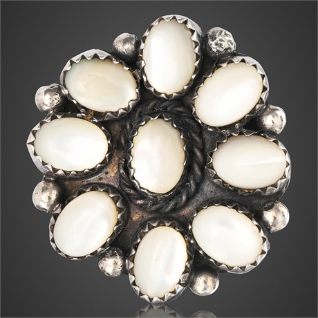 Vintage Santo Domingo Silver Mother of Pearl Cluster Ring, Attr. Tony Aguilar