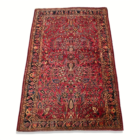 Antique Persian Sarouk Hand-Knotted Wool Rug, Early 20th C., 82" × 53"