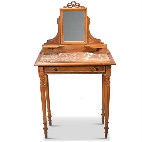 Antique French Walnut Marble Top Dressing Table