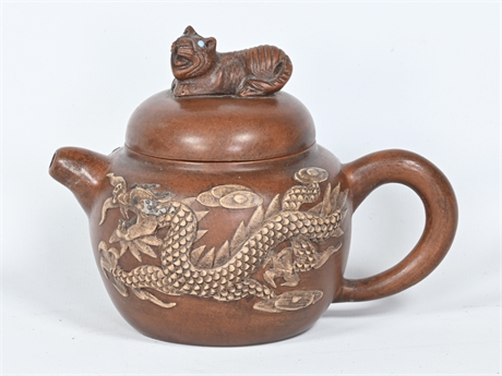 Chinese Yixing Zisha Tiger Dragon & Phoenix Tea Pot