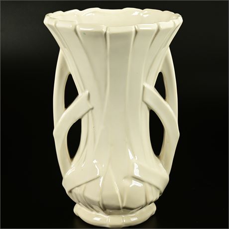 1947 McCoy Ivory White Strap Double Handled Vase
