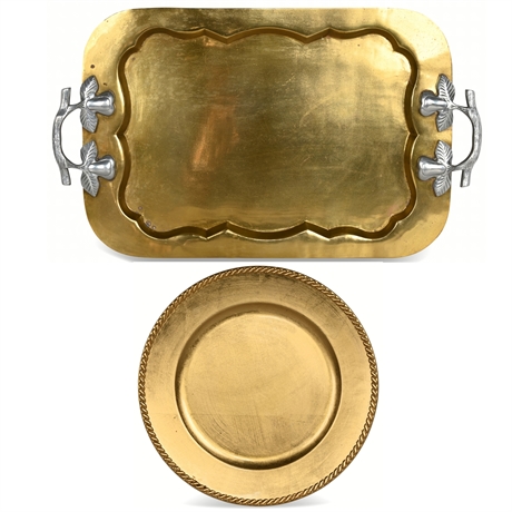 Vintage Brass Serving Tray and Themed Chargers
