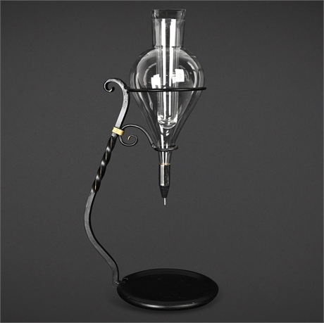 Wrought Iron & Glass Wine Decanter — 19.5" Sculptural Stand