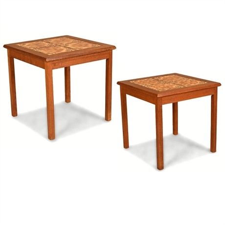 Pair Danish Teak Tile-Top Side Tables — OX-Art Trioh Style