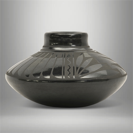 Jerry Sisneros Santa Clara Pueblo Black-on-Black Pottery Jar