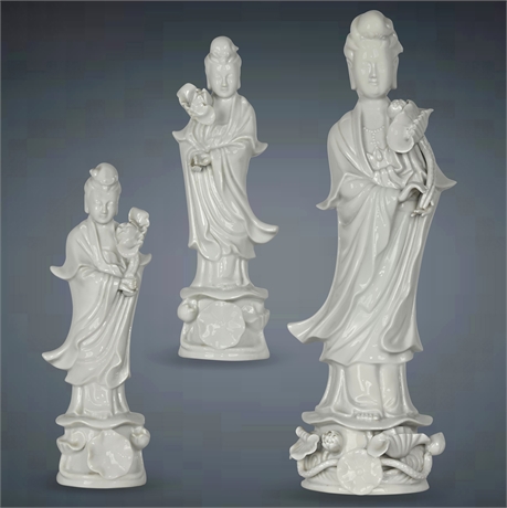 Blanc de Chine Porcelain Guanyin Figures, Made in Japan, by Isco