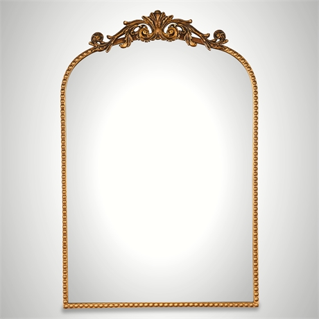 30" Antique-Style Arched Bronze-Finish Mirror with Rococo Crest