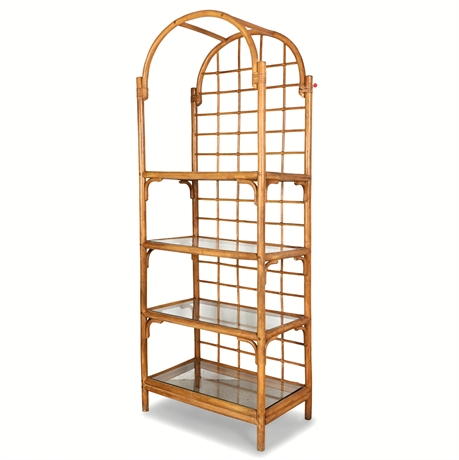 Vintage Rattan Etagere Shelf Unit with Glass Shelves