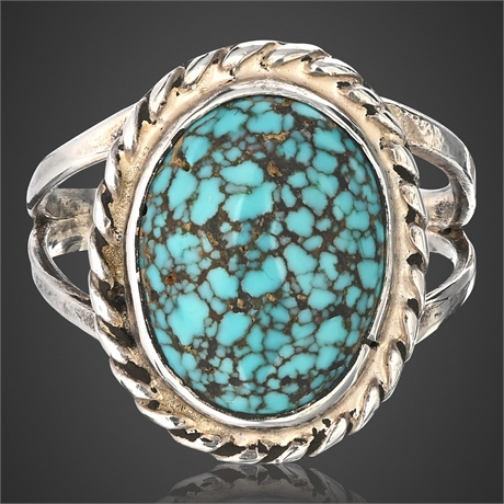 1970s Navajo Sterling Silver & Spiderweb Turquoise Ring, Size 6