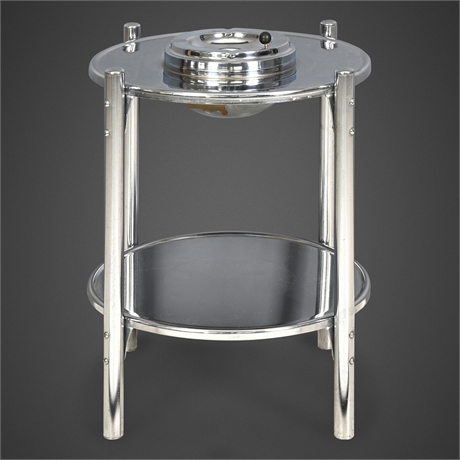 Art Deco Chrome Smoking Stand, Two-Tier — Integrated Push-Lever Ashtray