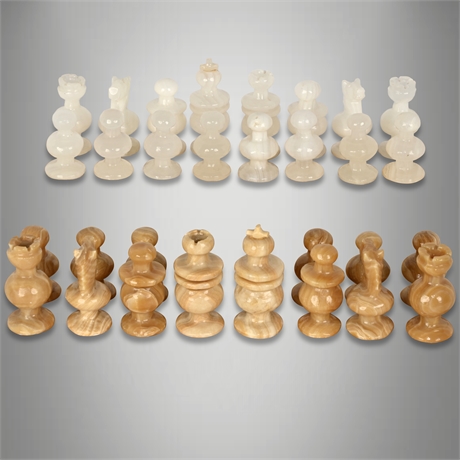 32 Carved Onyx Chess Pieces