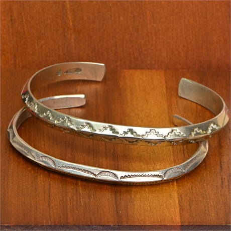 Pair Vintage Sterling Silver Navajo Bracelets