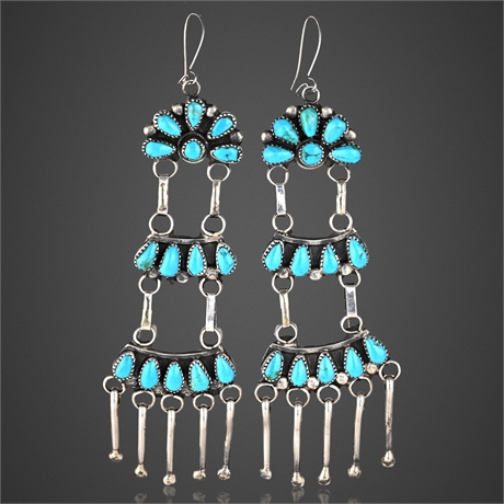 Navajo Sterling Silver & Turquoise Chandelier Earrings – 19.26g