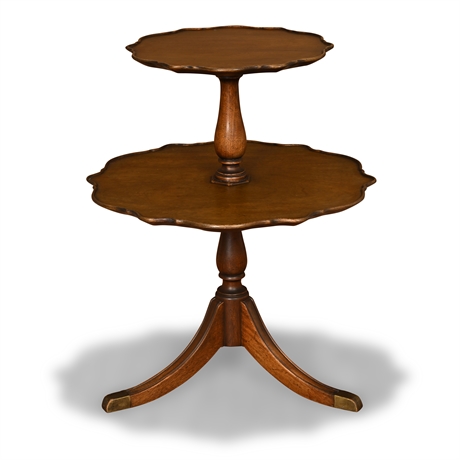 Johan Tapp Solid Mahogany 2-Tier Pie-Crust Table, Brass-Capped Feet
