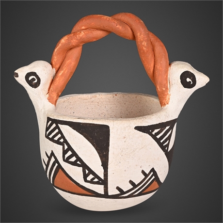 Rose L. Miniature Acoma Bird-Form Basket with Twisted Handle