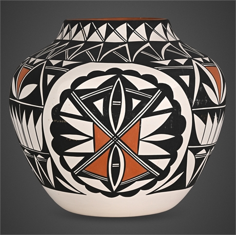 12" Acoma Pottery Jar – Black, White & Red Geometric Design