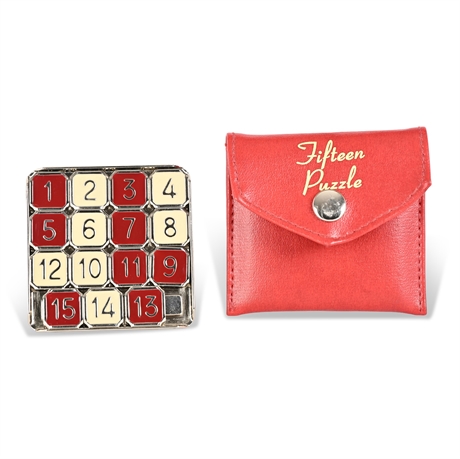 Fifteen Puzzle Sliding Tile Game, Chrome Case, Red Snap Pouch & Manual