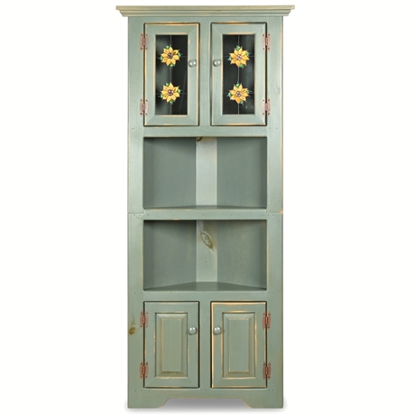 Shabby Chic Sunflower Corner Cabinet