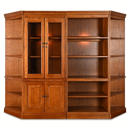 Hooker Furniture 4-Pc Oak Wall Unit w/ Lighted Bookcase & Cabinet