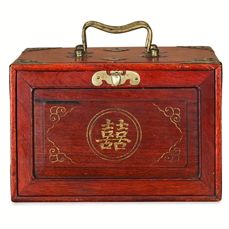 Antique Chinese Mahjong Set – Bone & Bamboo Tiles in Brass Chest, c.1920s