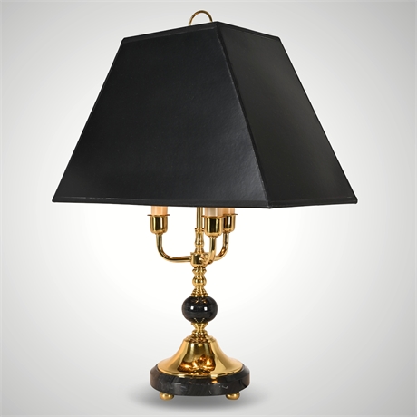 Sirrica Brass & Marble Bouillotte Table Lamp — Double Bulb, 22"